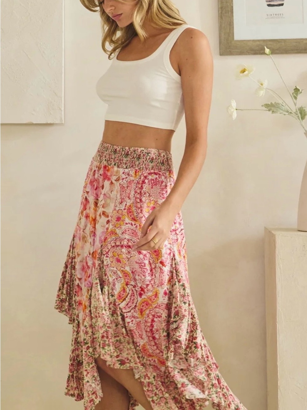 Oli & Hali Washed Floral Midi Skirt - Picture 5 of 9